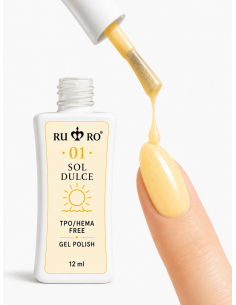 RU RO 01 Sol Dulce esmalte semipermanente amarillo vainilla con micro shimmer colección Vacaciones de Verano 12 ml 2