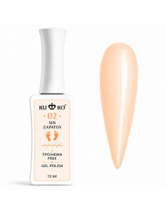 RU RO 02 Sin Zapatos esmalte semipermanente nude melocotón con micro shimmer colección Vacaciones de Verano 12 ml