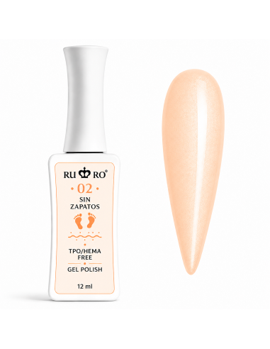 RU RO 02 Sin Zapatos esmalte semipermanente nude melocotón con micro shimmer colección Vacaciones de Verano 12 ml