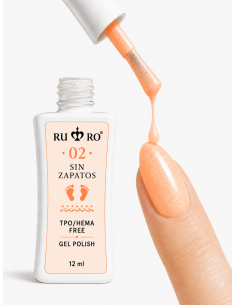 RU RO 02 Sin Zapatos esmalte semipermanente nude melocotón con micro shimmer colección Vacaciones de Verano 12 ml 2