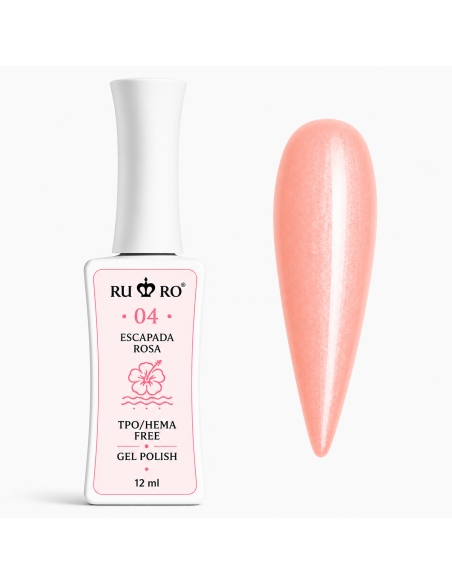 RU RO 04 Escapada Rosa esmalte semipermanente rosa coral con micro shimmer colección Vacaciones de Verano 12 ml