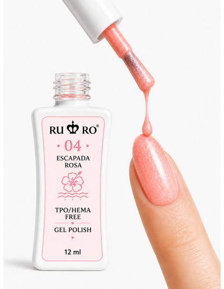 RU-RO 04 ESCAPADA ROSA – Esmalte Semipermanente Rosa Coral con Micro Shimmer 12 ml.