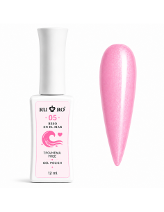 RU RO 05 Beso en el Mar esmalte semipermanente rosa vibrante con micro shimmer colección Vacaciones de Verano 12 ml