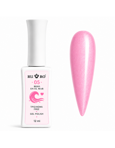 RU RO 05 Beso en el Mar esmalte semipermanente rosa vibrante con micro shimmer colección Vacaciones de Verano 12 ml
