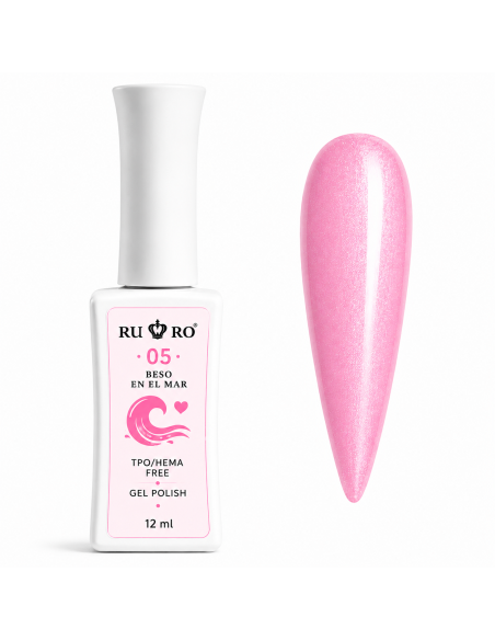 RU RO 05 Beso en el Mar esmalte semipermanente rosa vibrante con micro shimmer colección Vacaciones de Verano 12 ml