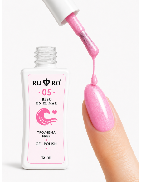 RU-RO 05 BESO EN EL MAR – Esmalte Semipermanente Rosa Vibrante con Micro Shimmer 12 ml.