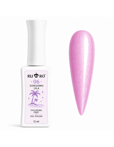 RU RO 06 Espejismo Lila esmalte semipermanente lila rosado con micro shimmer colección Vacaciones de Verano 12 ml