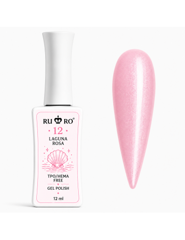 RU RO 12 Laguna Rosa esmalte semipermanente rosa perlado luminoso con micro shimmer colección Vacaciones de Verano 12 ml