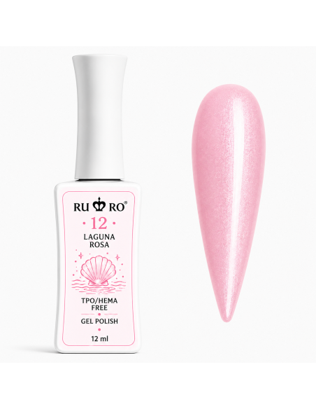 RU RO 12 Laguna Rosa esmalte semipermanente rosa perlado luminoso con micro shimmer colección Vacaciones de Verano 12 ml