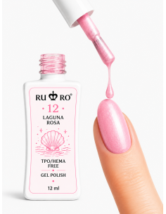 RU RO 12 Laguna Rosa esmalte semipermanente rosa perlado luminoso con micro shimmer colección Vacaciones de Verano 12 ml 2