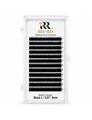 EXTENSIONES DE PESTAÑAS CURVATURA L 0.07 - Largo 8mm. RU-RO PREMIUM