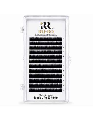 EXTENSIONES DE PESTAÑAS CURVATURA L 0.07 - Largo 9mm. RU-RO PREMIUM