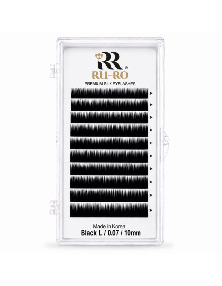 EXTENSIONES DE PESTAÑAS CURVATURA L 0.07 - Largo 10mm. RU-RO PREMIUM