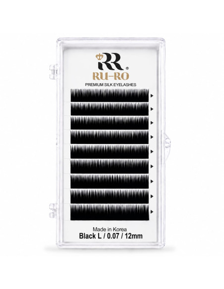 EXTENSIONES DE PESTAÑAS CURVATURA L 0.07 - Largo 12mm. RU-RO PREMIUM