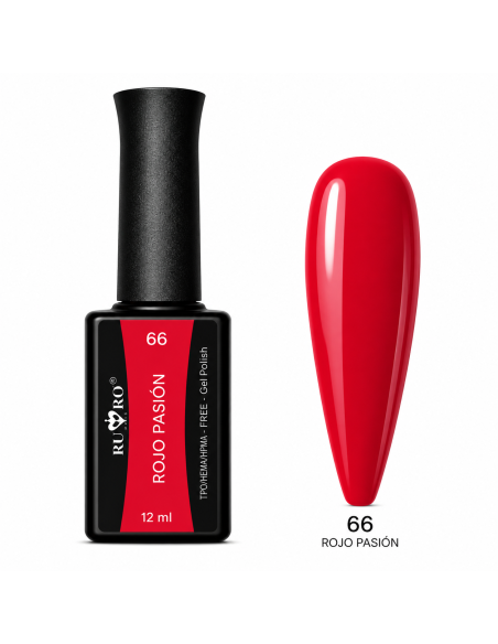 Esmalte permanente Rojo Pasión Nº 66 RU-RO Nails sin TPO y sin HEMA