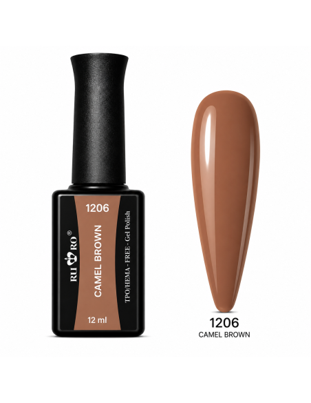 Esmalte permanente Camel Brown Nº 1206 RU-RO Nails marrón camel sin TPO y sin HEMA