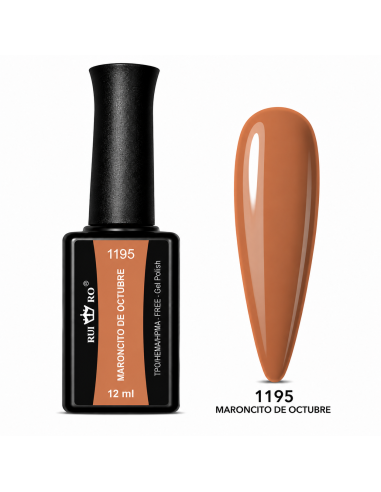 Esmalte permanente marrón caramelo Nº 1195 Maroncito de Octubre RU-RO Nails sin TPO y sin HEMA