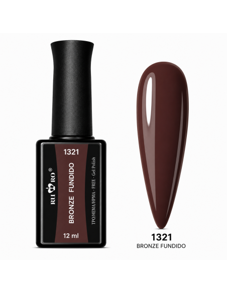Esmalte permanente marrón chocolate Nº 1321 Bronze Fundido RU-RO Nails sin TPO y sin HEMA