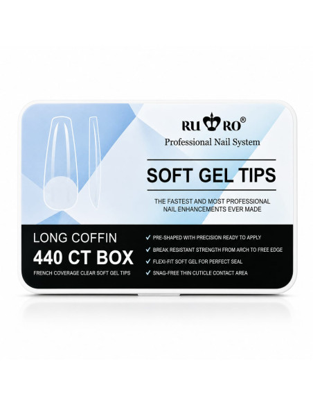 Soft Gel Tips Long Coffin Bailarina 440 uds | RU-RO