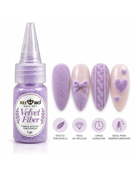 Velvet Fiber lila RU-RO Nails fibra efecto terciopelo para decoración de uñas