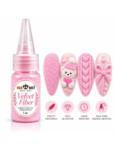 Velvet Fiber rosa suave RU-RO Nails fibra efecto terciopelo para decoración de uñas
