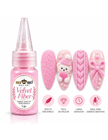 Velvet Fiber rosa suave RU-RO Nails fibra efecto terciopelo para decoración de uñas