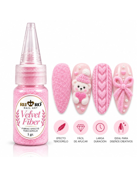 Velvet Fiber rosa suave RU-RO Nails fibra efecto terciopelo para decoración de uñas