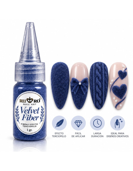 Velvet Fiber azul marino RU-RO Nails fibra efecto terciopelo para uñas