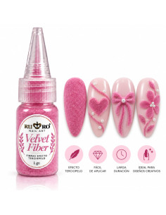 Velvet Fiber rosa magenta RU-RO Nails fibra efecto terciopelo para decoración de uñas