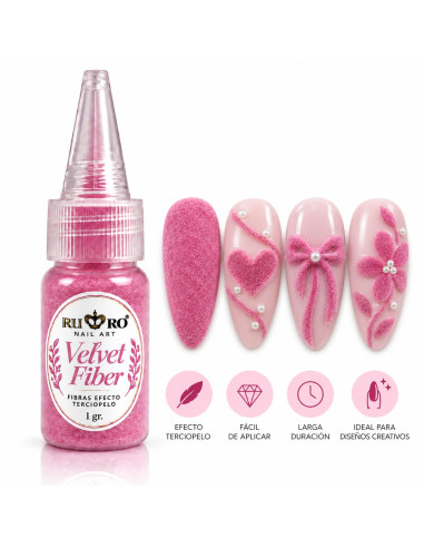 Velvet Fiber rosa magenta RU-RO Nails fibra efecto terciopelo para decoración de uñas