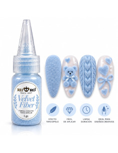 Velvet Fiber azul celeste RU-RO Nails fibra efecto terciopelo para uñas