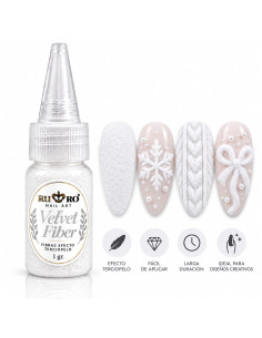Velvet Fiber blanco RU-RO Nails fibra efecto terciopelo para decoración de uñas