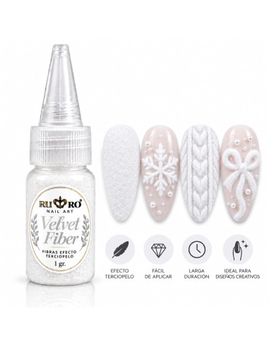 Velvet Fiber blanco RU-RO Nails fibra efecto terciopelo para decoración de uñas