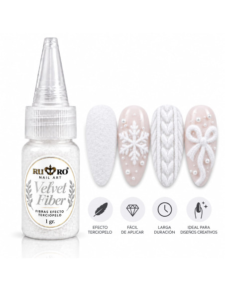 Velvet Fiber blanco RU-RO Nails fibra efecto terciopelo para decoración de uñas