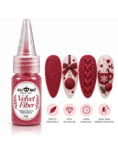 Velvet Fiber rojo RU-RO Nails fibra efecto terciopelo para decoración de uñas