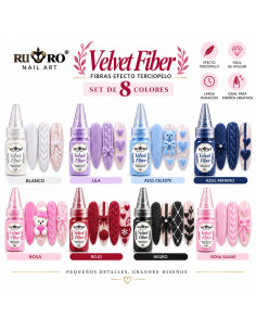 Set 8 colores Velvet Fiber RU-RO Nails fibras efecto terciopelo para uñas