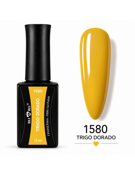 Esmalte semipermanente amarillo mostaza RU-RO Nails 1580 Trigo Dorado 12 ml