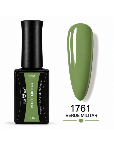 Esmalte semipermanente verde militar RU-RO Nails 1761 12 ml
