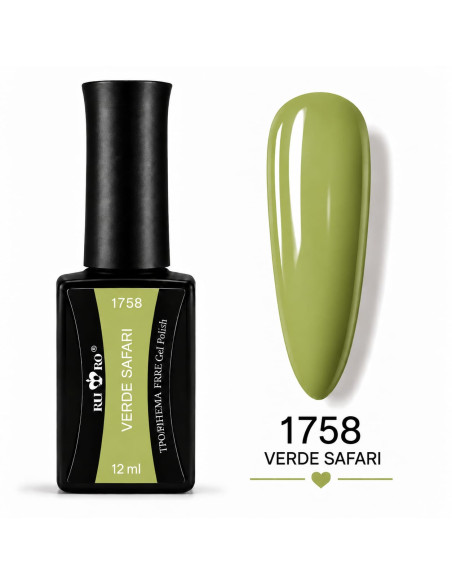 Esmalte semipermanente Verde Safari 1758 RU-RO Nails 12 ml