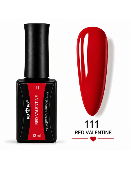 Esmalte semipermanente rojo intenso 111 Red Valentine RU-RO Nails 12 ml