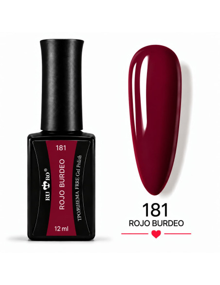 Esmalte semipermanente rojo burdeo 181 RU-RO Nails 12 ml