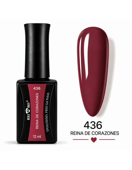Esmalte semipermanente rojo vino 436 Reina de Corazones RU-RO Nails 12 ml