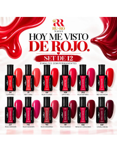 Set 12 esmaltes semipermanentes rojos Hoy Me Visto de Rojo RU-RO Nails