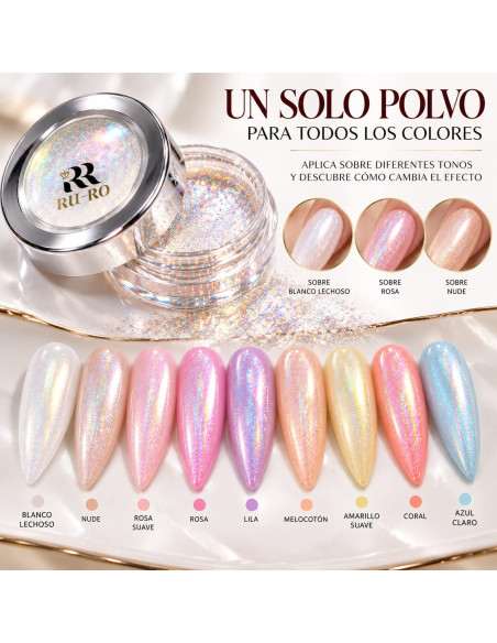 Polvo Holográfico HOLO para Uñas – Efecto Tornasol Multicolor | RU-RO Nails