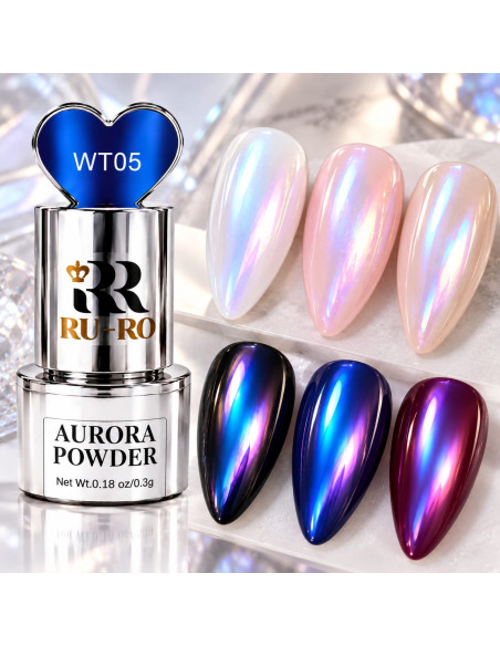 Polvo Aurora para Uñas WT05 Azul Violeta Efecto Espejo – RU-RO Nails 0,3 g