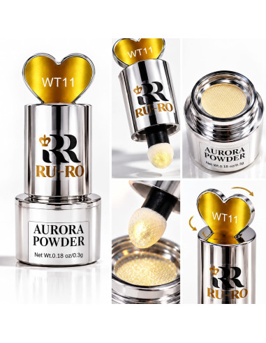 Polvo Aurora WT11 dorado RU-RO Nails con aplicador integrado