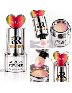 Efecto Aurora rosa coral WT07 sobre uñas claras y oscuras 2