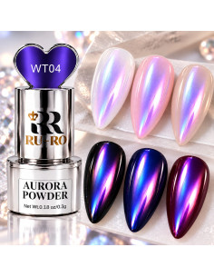 Efecto Aurora violeta WT04 sobre uñas claras y oscuras