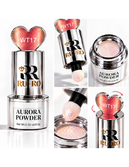 Polvo Aurora WT17 rosa coral RU-RO Nails con aplicador integrado