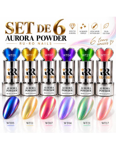 Set de 6 Polvos Aurora RU-RO Nails efecto espejo